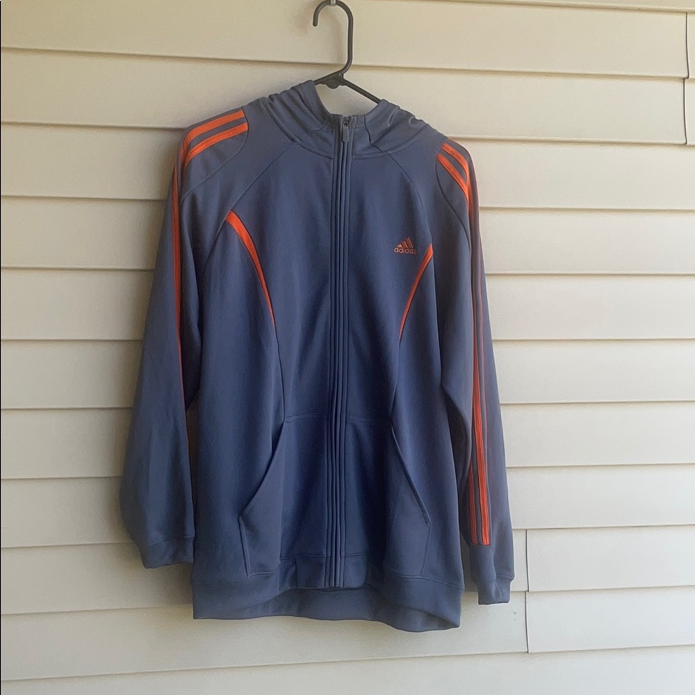 Adidas Men's Gray and Orange zippered sweatshirt, size xl